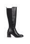 Black Faux Leather Elastic Thick Heeled Round Toe Women's Boots Suitable for All Legs - 2