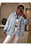 Oversized Denim Jacket with Floral Pattern on the Back, Signature Design and Glitter - Blue - 5