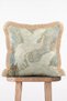 Ivory Wings White Crane Patterned Blue Beige Fringed Decorative Throw Pillow Cover