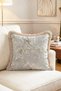 Sakura Mist Floral Branch and Bird Pattern Gray Beige Fringed Decorative Throw Pillow Cover - 2