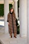 Long Wool-Blend Patterned Coat - Brown - 2