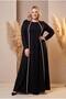 Crew Neck White Striped Black Combed Cotton Fabric Full Length Dress - 7