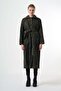 Belted Zip-Front Textured Overcoat - Khaki