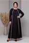 Crew Neck White Striped Black Combed Cotton Fabric Full Length Dress
