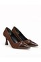 Women's Brown Suede Stiletto Croc Patterned Patent Leather Toe Shoes with 7 cm Heel - 5