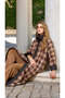 Long Wool-Blend Patterned Coat - Brown - 3
