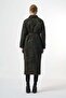 Belted Zip-Front Textured Overcoat - Khaki - 5