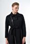 Belted Suede-Effect Long Coat - Black - 4