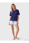 Ozmarka New Season Blue Heart Patterned Women's Shorts Pajama Set - 2