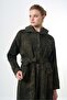 Belted Zip-Front Textured Overcoat - Khaki - 6