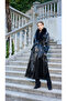 Glossy Belted Long Coat - Black - 3