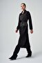 Belted Long Coat with Stud and Rhinestone Detail - Black - 2