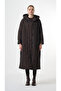 Plus-Size Hooded Long Quilted Coat - Brown