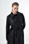 Belted Suede-Effect Long Coat - Patterned Black - 4
