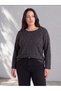 Two Mt Shop Quality Lcw Curve Black Combed Cotton Patterned Oval Neck Long Sleeve Women's Blouse
