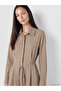 Two Mt Shop Quality Lcw Studio Beige Striped Standard & Regular Shirt Collar Long Shirt Dress - 3