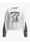 Girl's Dog and Text Printed Plaid Sweatshirt with Sleeve Detail - 6