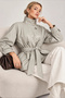 Women's Beige Stand Collar Belted Stylish Soft Textured Lined Button Detailed Faux Leather Jacket - 5