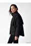 Black Scarf Detailed Quilted Women's Puffer Coat - 3