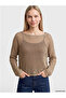 Brown Boat Neck Openwork Women's Knitwear Sweater