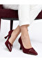 Women's Burgundy Suede Stiletto Croc Patterned Patent Leather Toe 7 cm Heeled Shoes