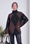 Women's Turtleneck Diamond Patterned Oversize Knitwear Sweater Black