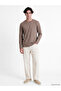 Vizyon New Season Brown Crew Neck Long Sleeve Combed Cotton Men's T-Shirt - 2