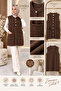 Women's Ecru Knitwear Vest, Hijab-Compliant, Buttoned, Pocketed, Long Knitted Soft Bearded Vest - 3