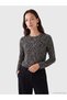 Alita City Farkıyla Lcw Everyday Black Combed Cotton Patterned Oval Neck Long Sleeve Women's Blouse - 2