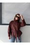 Women's Standing Collar Oversize Suede Jacket with Belt at the Waist - 5