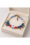 Blue Red Beaded Floral Patterned Stylish Women's Bracelet with Dangle Detail - 3