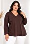 Women's Plus Size 100% Viscose V-Neck Long Sleeve Blouse with Slit Detail - 3