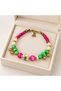 Fuchsia Green Cream Beaded Gold Color Stylish Women's Bracelet with Dangle Detail - 3