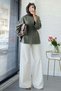 Premium Back-Tie Double Face Blouse - Khaki - 8