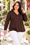 Women's Plus Size 100% Viscose V-Neck Long Sleeve Blouse with Slit Detail