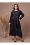 Crew Neck Silk Cupra Garnished Crystal Fabric Full Length Dress with Metal Button Accessories - 6