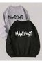 Black Gray Manifest Design Printed Sweatshirt