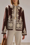 Women's Brown Judge Collar Embroidered Tasseled Regular Fit Jacket