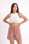 Women's Powder Drawstring Belted Tie-Up Cotton Regular Fit Shorts with Elastic Waist