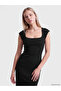 Two Mt Shop Quality Lcw Vision Black Plain Narrow & Slim Square Neck Midi Dress - 2