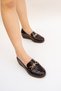 5521 Eren Shoes&Bag Genuine Leather Patent Leather Printed Buckle Detailed Wedge Heels Daily Stylish Elegant Comfortable Orthopedic Women's Shoes Real Leather Patent Leather Printed Brown - 4