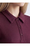 Gencc Quality with Lcw Vision Plum Camisole Plain Tight & Slim Shirt Collar Midi Dress - 3