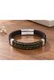 Delsario Mossweft Dark Brown Leather Men's Bracelet - Khaki Thick Knit Detail - 2