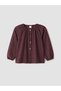 Gencc Quality Burgundy Poplin Plaid Loose & Roomy Girls' Shirt