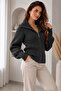 Zippered Anthracite Knitwear Women's Cardigan - 2