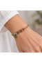 Colorful Beaded Bracelet with Three Flower Figures – Accessory with Leaf Dangle and Bronze Detail