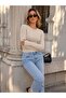 Women's Cream Crew Neck Basic Long Sleeve Bodysuit Full Lycra Full Fit - 2