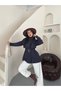 Women's Short Belted Stand Collar Buttoned Seasonal Oversize Trench Coat - 5
