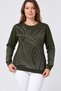 Women's Long Sleeve Knitwear Blouse with Stone Print on Front and Sleeves