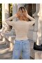 Women's Cream Crew Neck Basic Long Sleeve Bodysuit Full Lycra Full Fit - 3